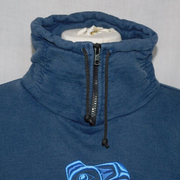 VTG Fuzzy Stonewash 1/4 Zip native embroidered oversized Sweatshirt XS unisex - Picture 3 of 12